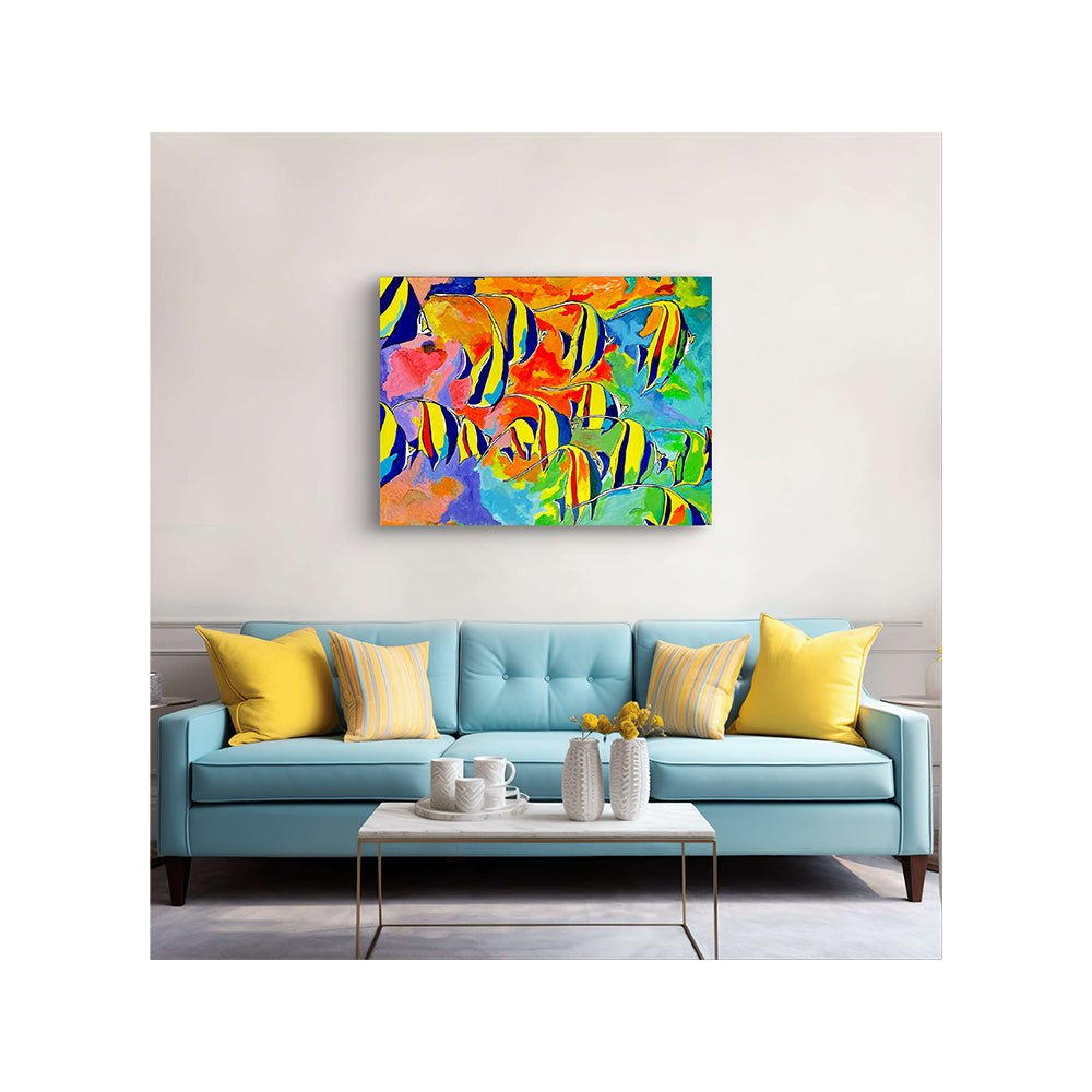 Impression Giclée sur toile - POISSON - Idoles maures au-dessus d'un récif corallien, reproduction sur toile montée sur châssis