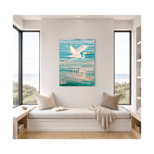 Giclee Canvas Print - EGRET - Egret (Flying Right) Gallery Wrapped Canvas Reproduction