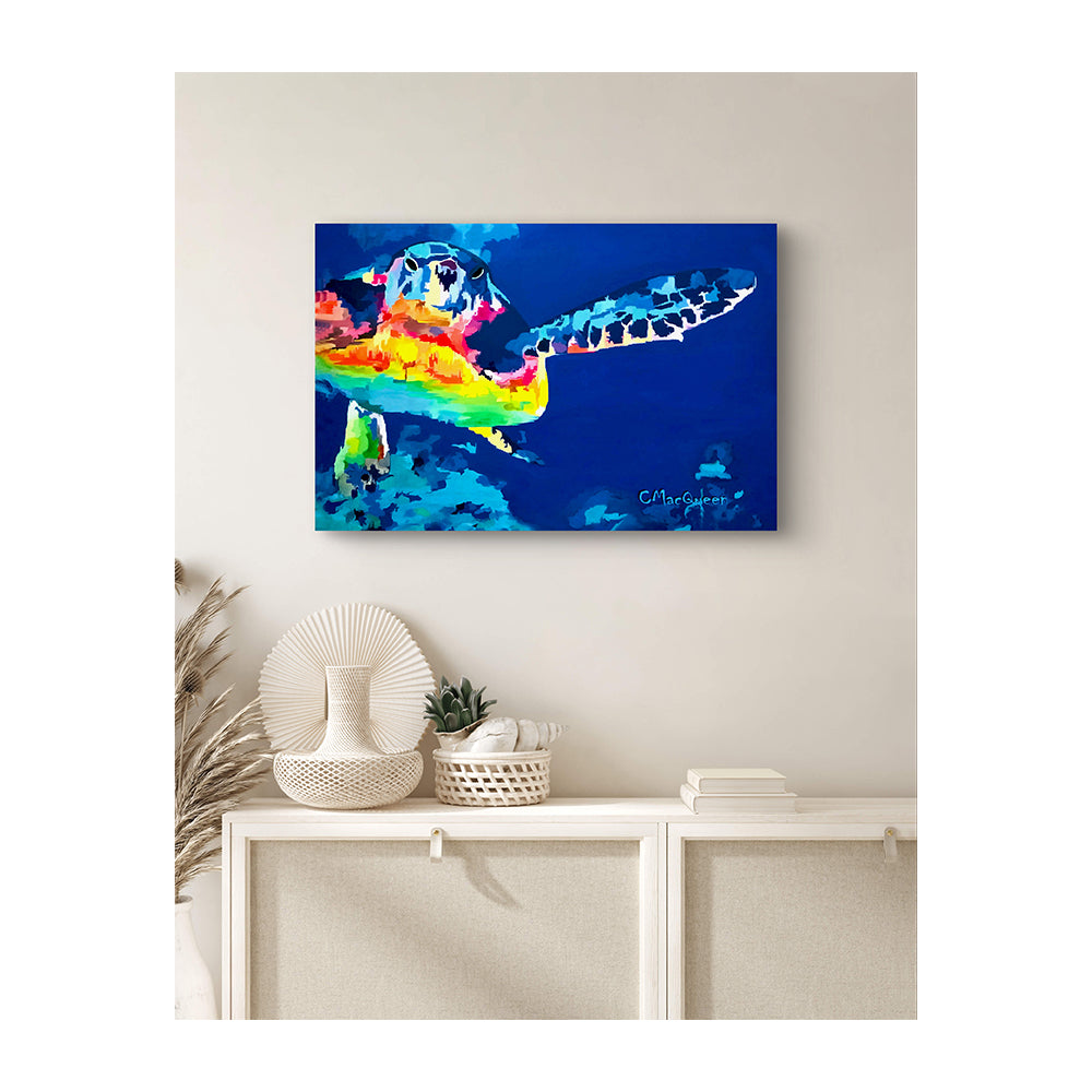 Impression sur toile Giclée - TORTUE DE MER - Reproduction sur toile montée sur châssis - Tortue de mer arc-en-ciel