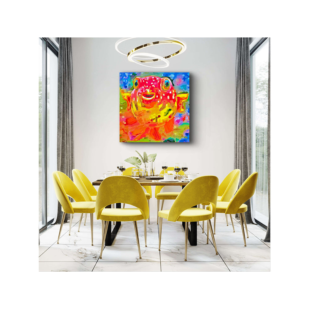 Impression sur toile giclée - POISSON - Reproduction sur toile montée sur châssis de poisson-globe Happy 1