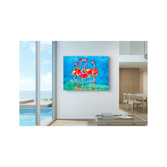 Giclee Canvas Print - FLAMINGO - Flamingo Love Gallery Wrapped Canvas Reproduction