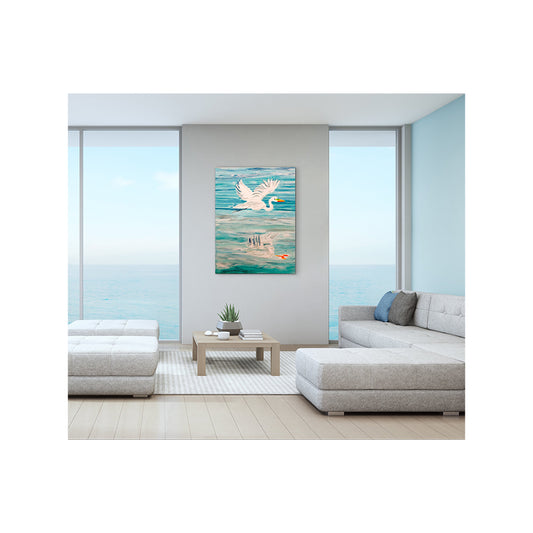 Giclee Canvas Print - EGRET - Egret (Flying Right) Gallery Wrapped Canvas Reproduction