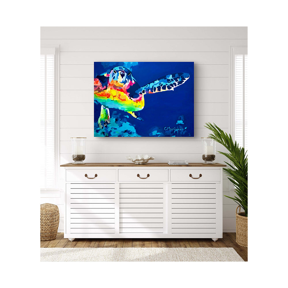 Impression sur toile Giclée - TORTUE DE MER - Reproduction sur toile montée sur châssis - Tortue de mer arc-en-ciel