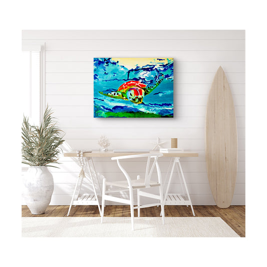 Giclee Canvas Print - SEA TURTLE - Shallows Sea Turtle Gallery Wrapped Canvas Reproduction