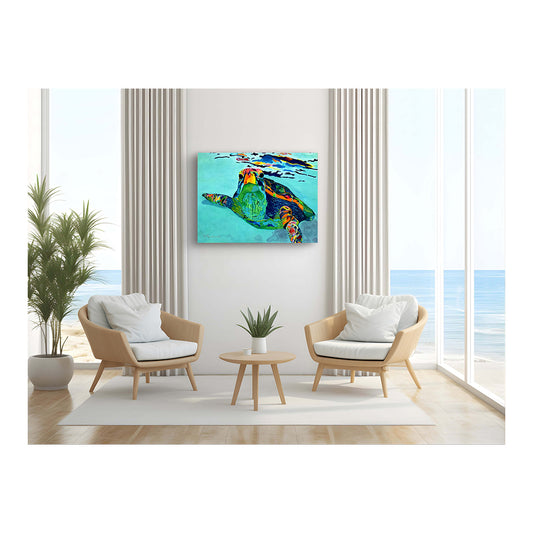 Giclee Canvas Print - SEA TURTLE - Trekker Sea Turtle Gallery Wrapped Canvas Reproduction
