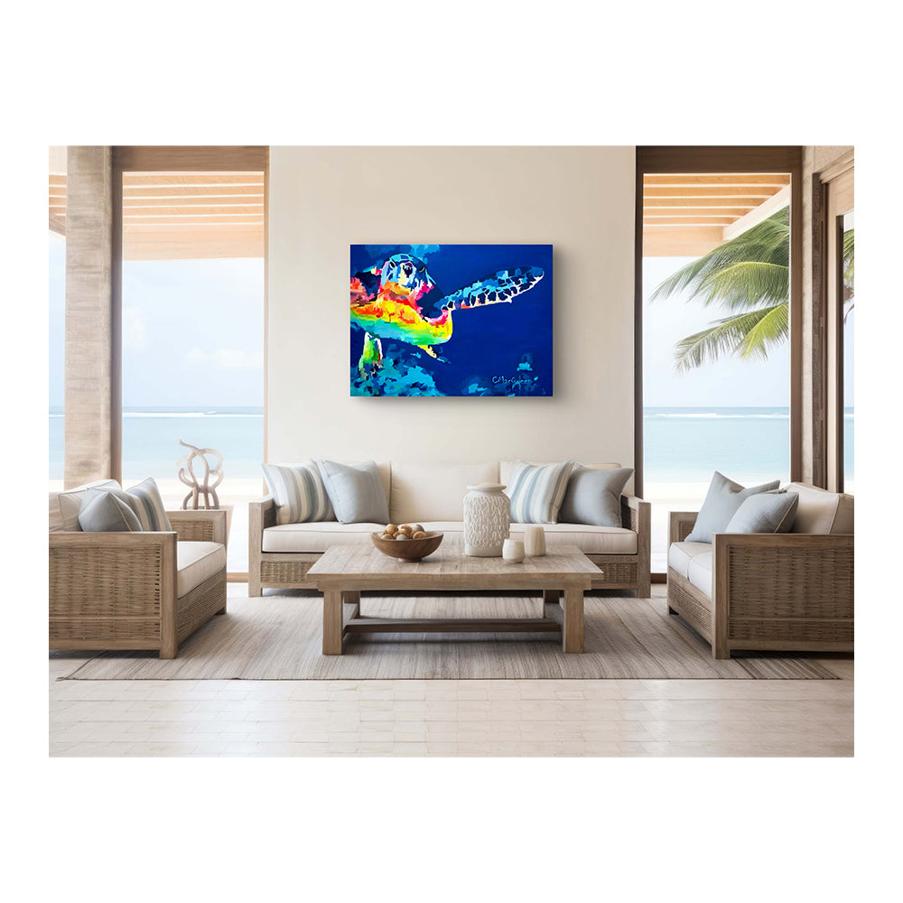 Impression sur toile Giclée - TORTUE DE MER - Reproduction sur toile montée sur châssis - Tortue de mer arc-en-ciel