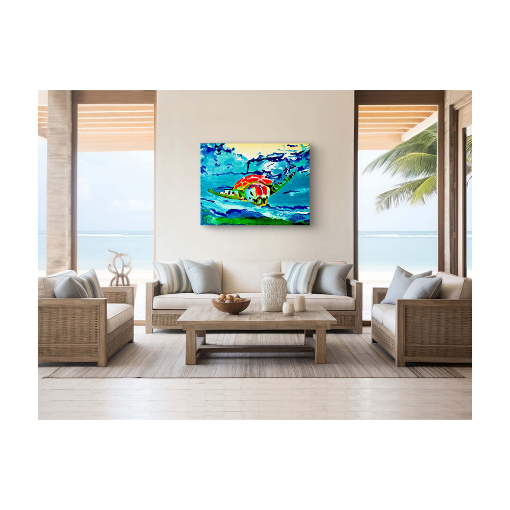 Impression Giclée sur toile - TORTUE DE MER - Reproduction sur toile galerie de la tortue de mer dans les bas-fonds