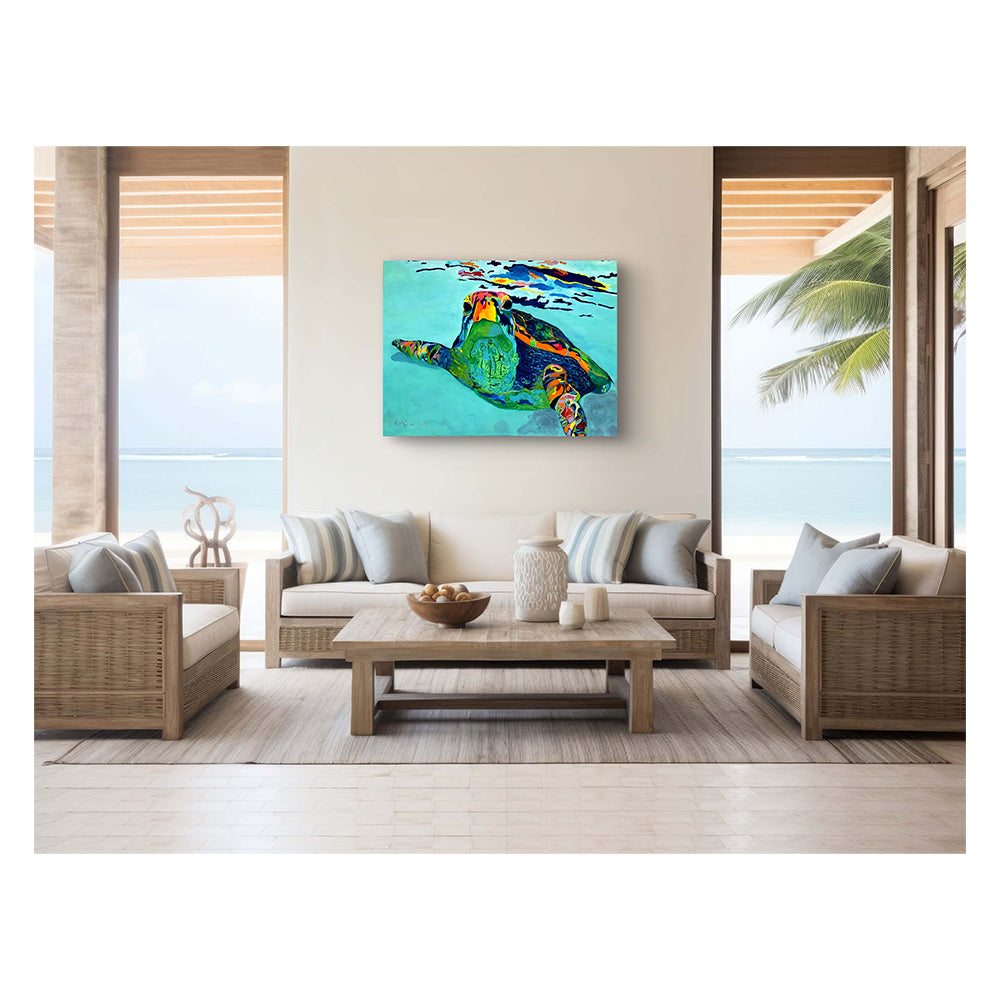 Impression sur toile Giclée - TORTUE DE MER - Reproduction sur toile montée sur châssis Trekker Sea Turtle