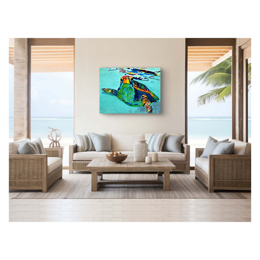 Giclee Canvas Print - SEA TURTLE - Trekker Sea Turtle Gallery Wrapped Canvas Reproduction