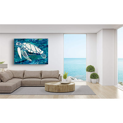 Impression sur toile Giclée - TORTUE DE MER - Reproduction sur toile montée sur châssis de tortue de mer mosaïque blanche