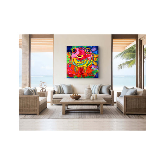 Giclee Canvas Print - FISH - Happy 2 Pufferfish Fish Gallery Wrapped Canvas Reproduction
