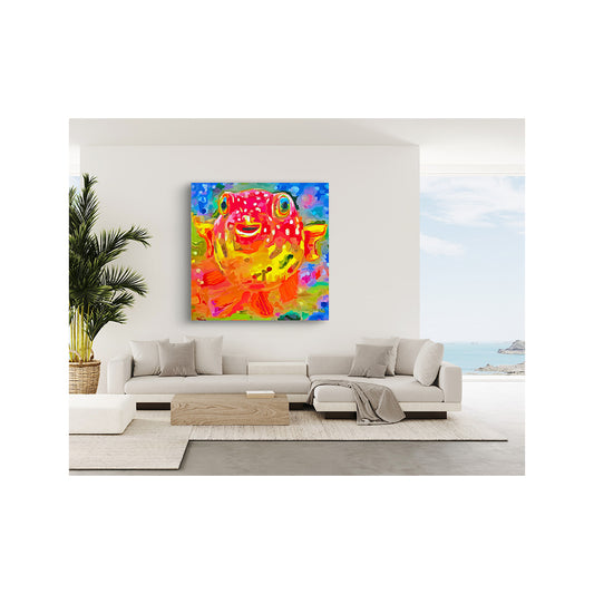Giclee Canvas Print - FISH - Happy 1 Pufferfish Fish Gallery Wrapped Canvas Reproduction