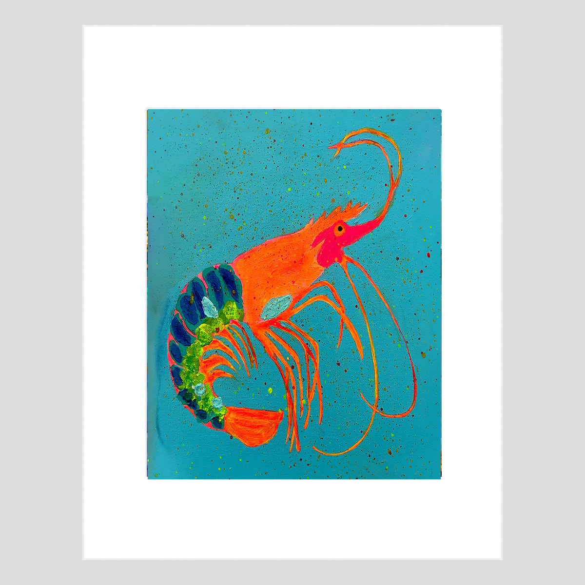 Tirage d'art - CRUSTACÉ - CREVETTE - Reproduction d'art encadrée TropiCool Shrimp Fest, orientée à droite, 11x14 po