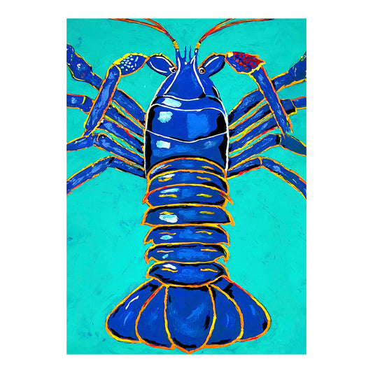 Greeting Card - CRUSTATION - SPINY LOBSTER- Electric Blue Bug 5x7 Glossy Paper Greeting Card with envelope