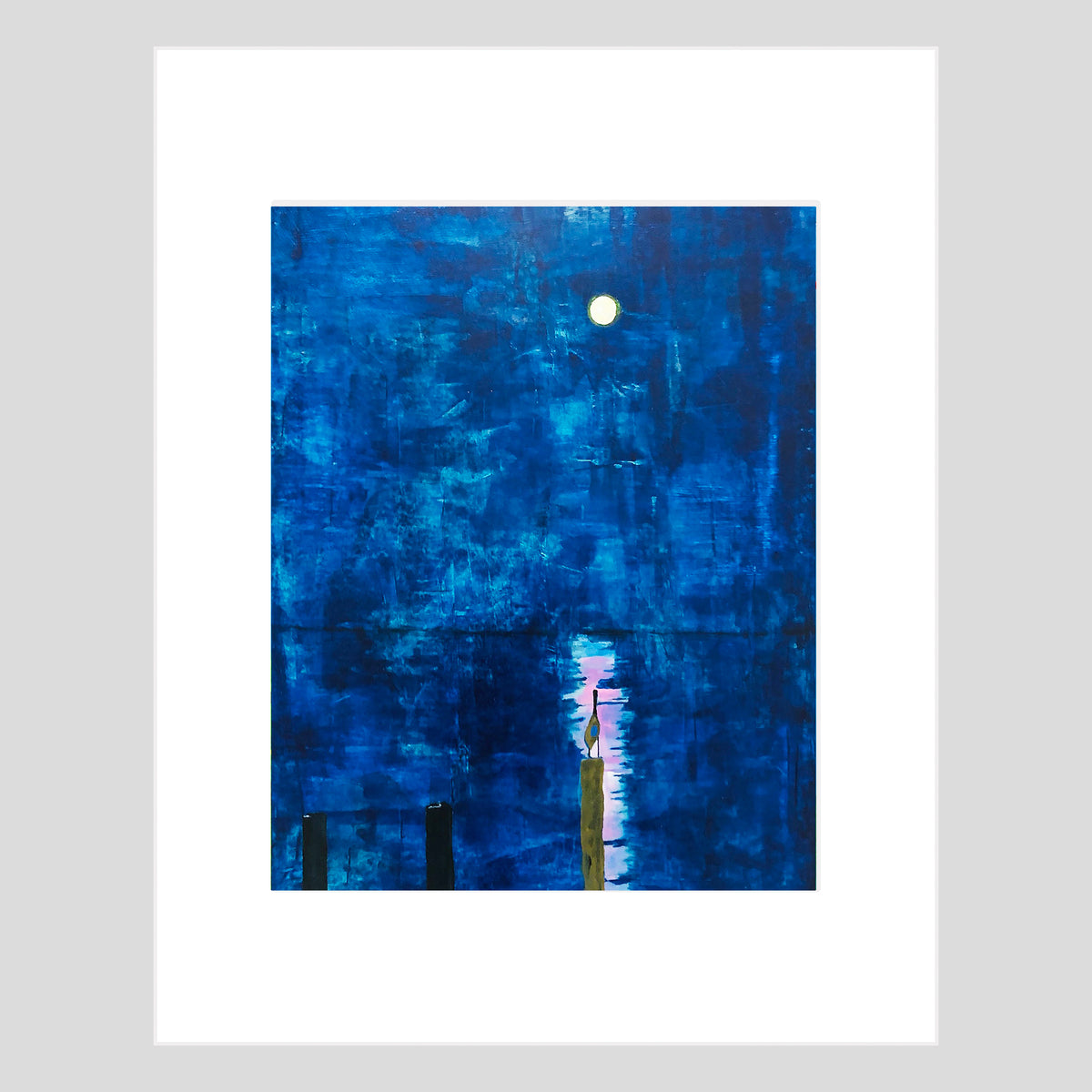 Impression d'art - AIGRETTE - Moonlight Magic, reproduction d'art avec passe-partout 11x14 po