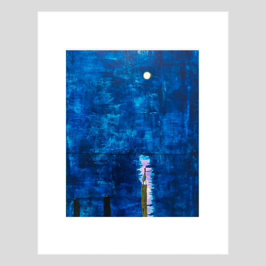 Fine Art Print - EGRET - Moonlight Magic 11x14 Matted Fine Art Print Reproduction