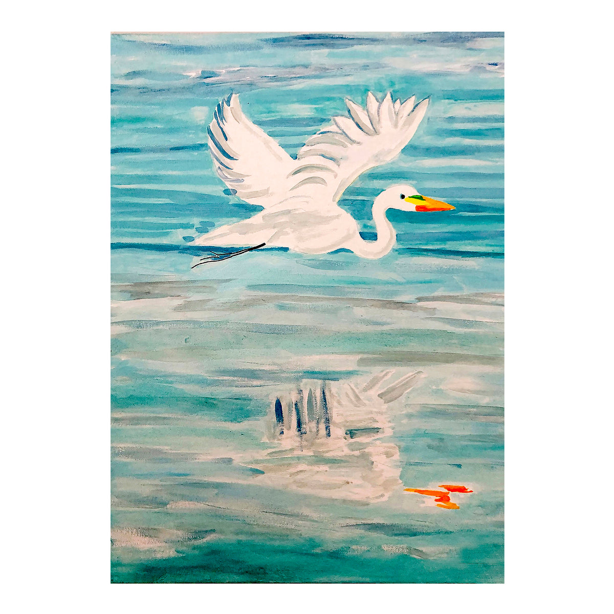 Carte de vœux - AIGRETTE - Aigrette en vol vers la droite, carte de vœux 5x7 sur papier glacé avec enveloppe