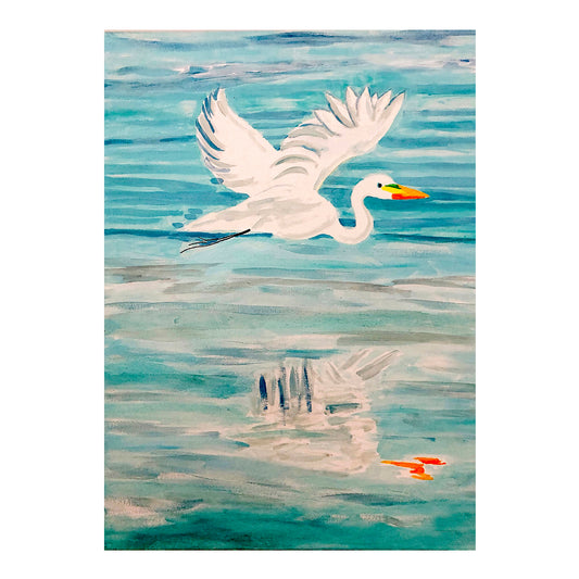 Greeting Card - EGRET - Egret Flying Right 5x7 Glossy Paper Greeting Card with envelope