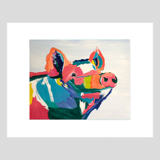 Fine Art Print - FARM ANIMALS - PIG - Patchwork Pig 11x14 Matted Fine Art Print Reproduction