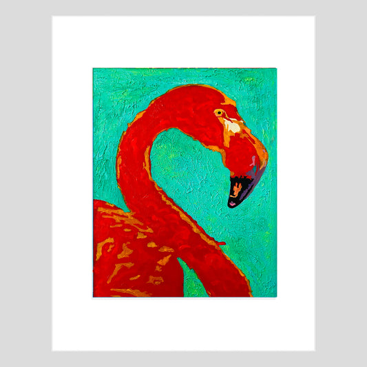 Tirage d'art - FLAMANT ROSE - Reproduction d'art encadrée 11x14 pouces, flamant rose corail