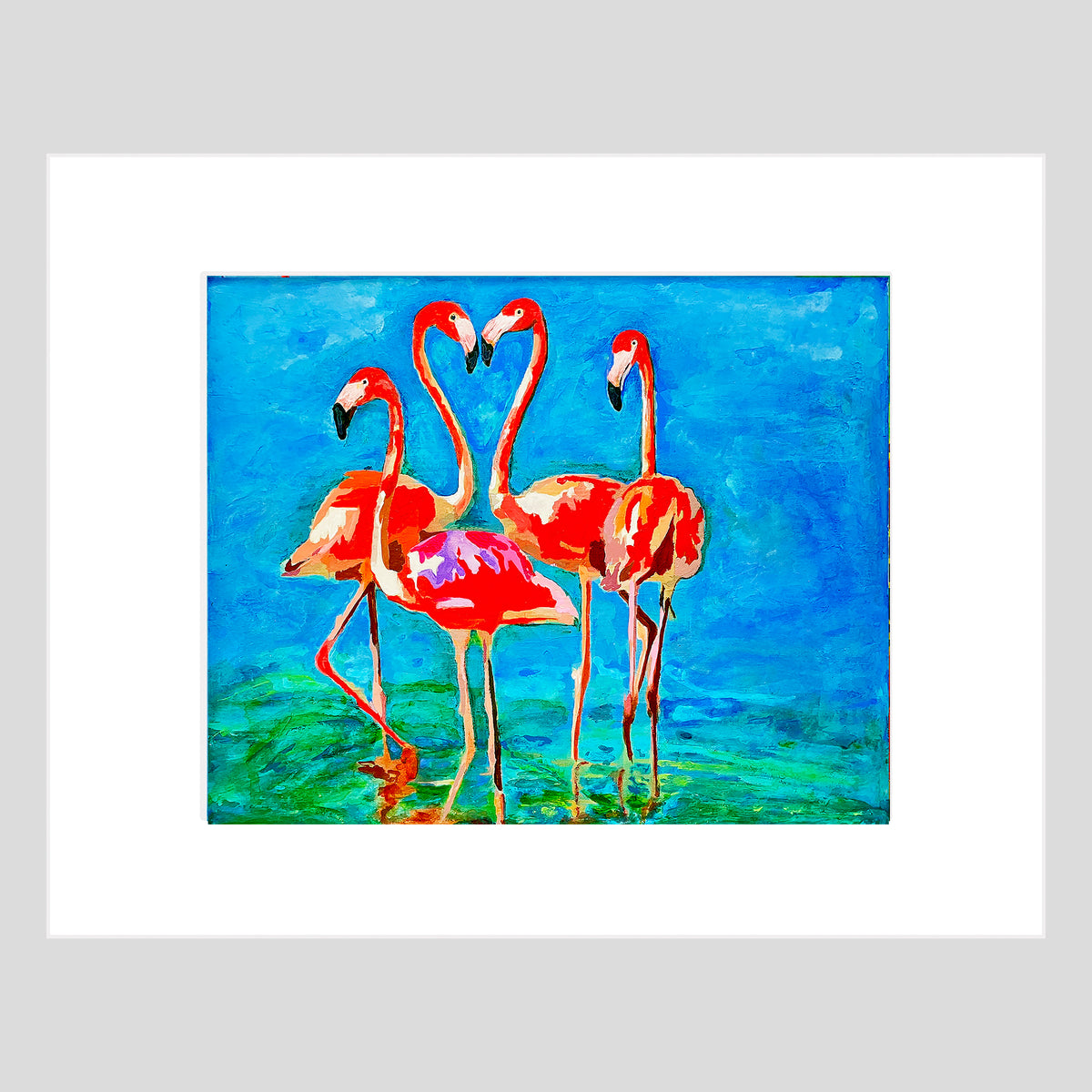 Tirage d'art - FLAMINGO - Reproduction d'art Flamingo Love avec passe-partout 11x14