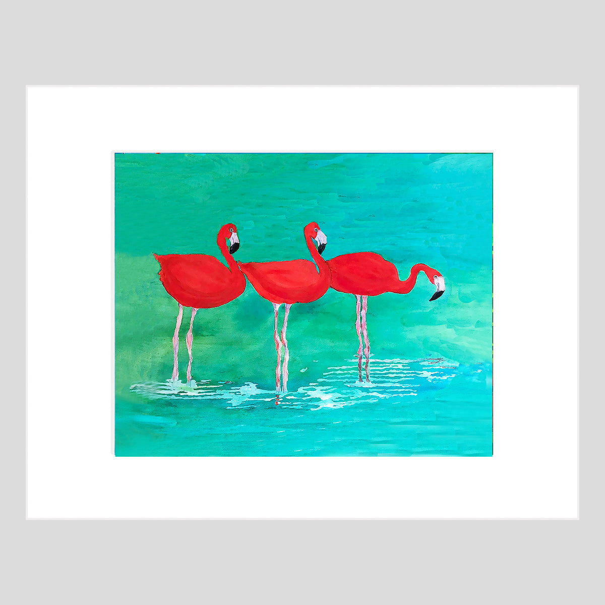 Fine Art Print - FLAMINGO - Three Flamingos 11x14 Matted Fine Art Print Reproduction