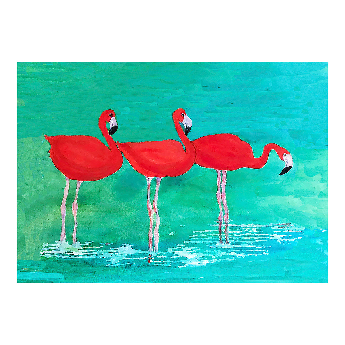 Carte de vœux - FLAMANT ROSE - Trois flamants roses, carte de vœux 5x7 sur papier glacé avec enveloppe