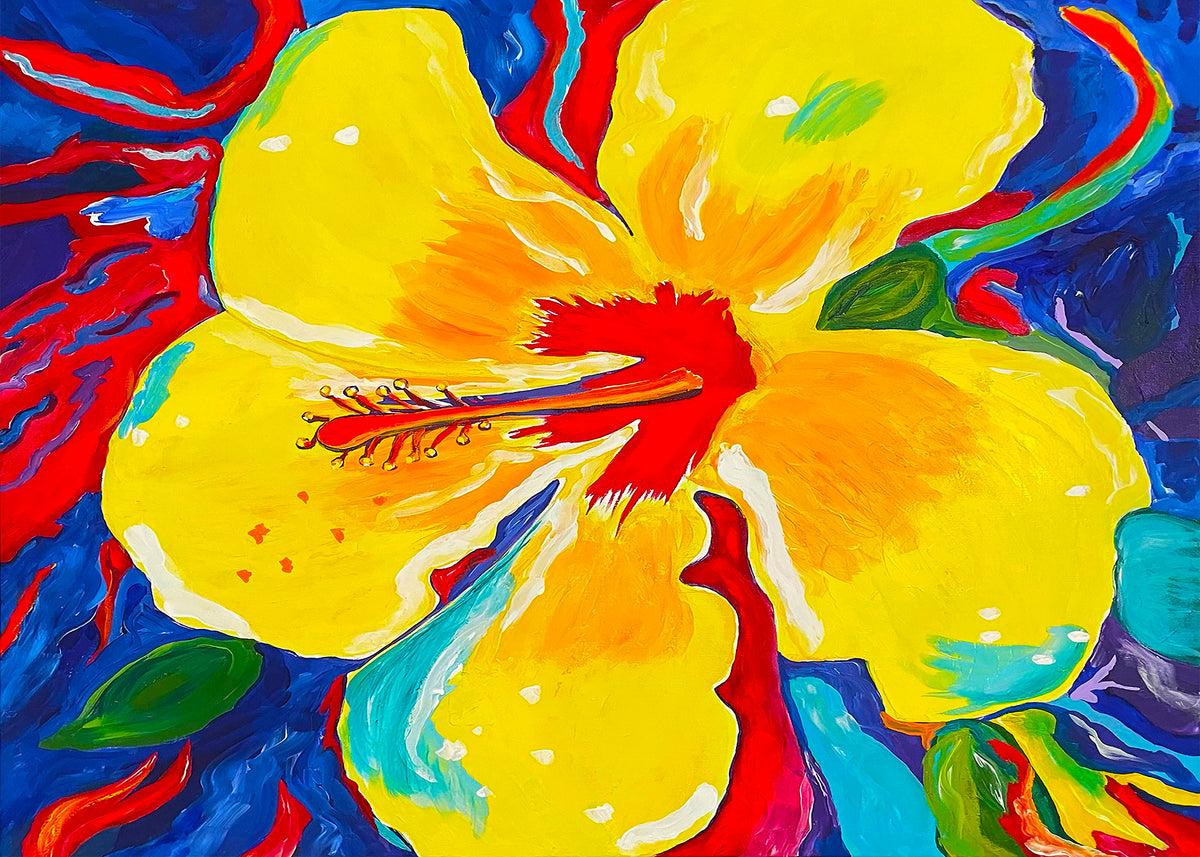 Carte de vœux - FLEURS - Hibiscus Heaven, carte de vœux 5x7 sur papier glacé avec enveloppe