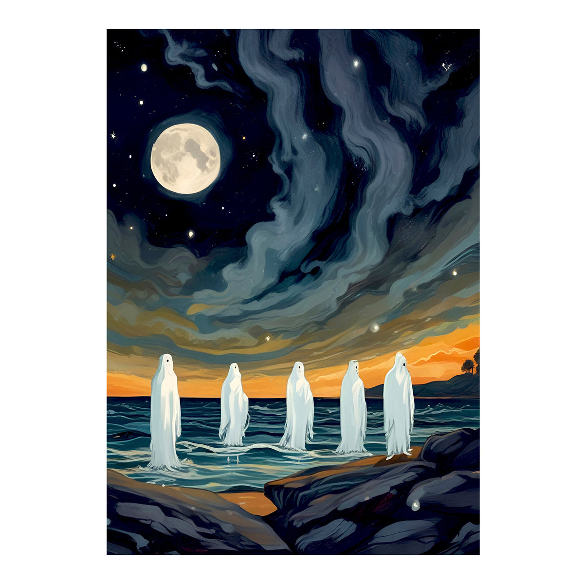 Carte de vœux - SAISONNIER - HALLOWEEN - Fantômes n° 1, carte de vœux 5x7 sur papier glacé avec enveloppe