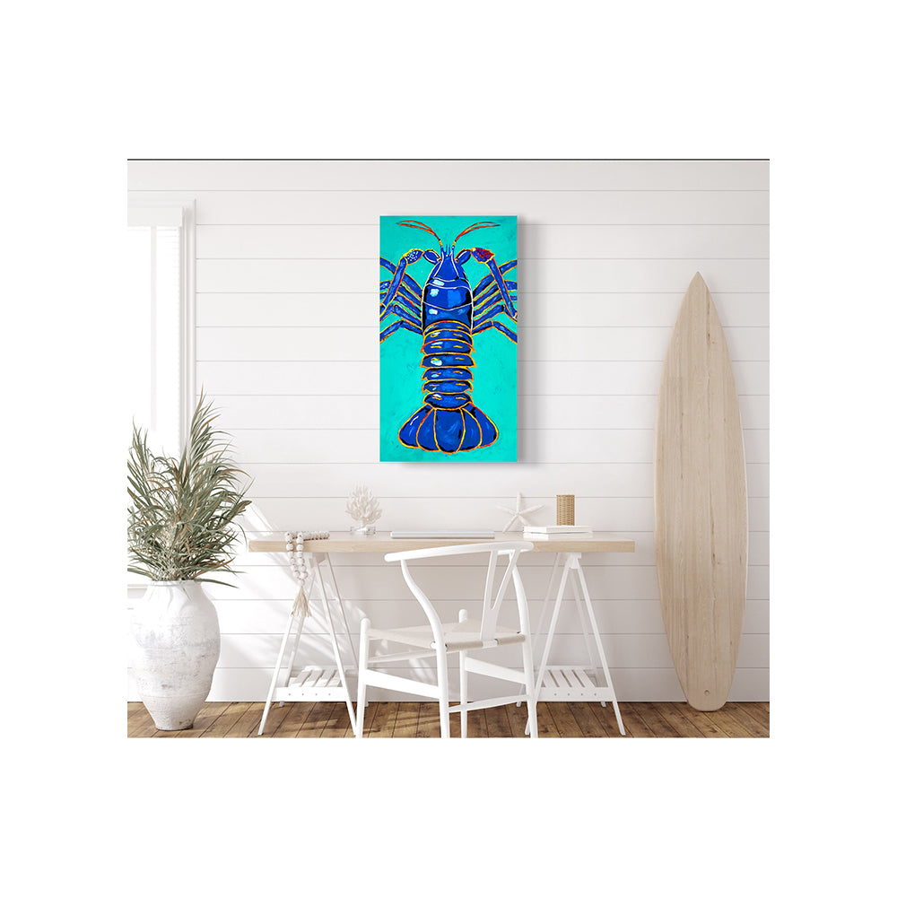 Impression Giclée sur toile - CRUSTACÉ - LANGOUSTE - Reproduction sur toile montée sur châssis galerie, couleur bleu électrique