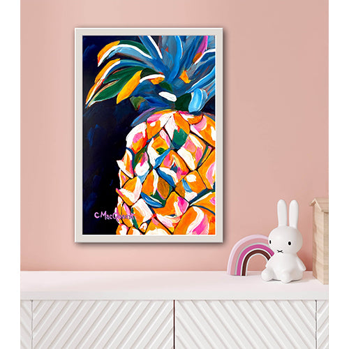 Original - STILL LIFE - Pineapple Magic in the Dark Acid Free Linen Paper Framed in White