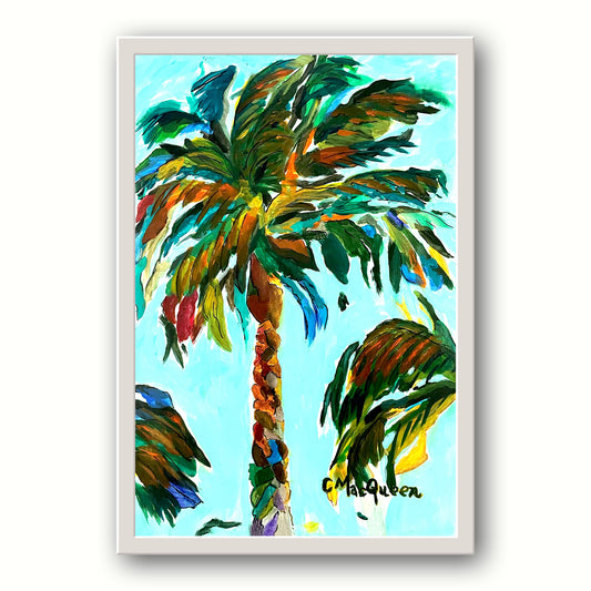 Original - PALM TREE - Three Palms Trees1 Acid Free Linen Paper Framed in White
