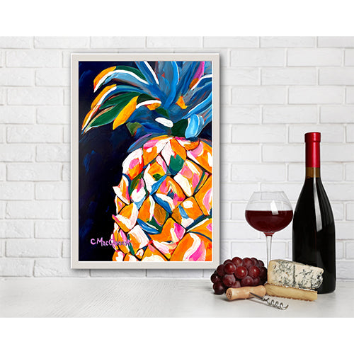 Original - STILL LIFE - Pineapple Magic in the Dark Acid Free Linen Paper Framed in White