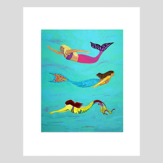 Tirage d'art - SIRÈNE - Reproduction d'art de trois sirènes, passe-partout 11x14