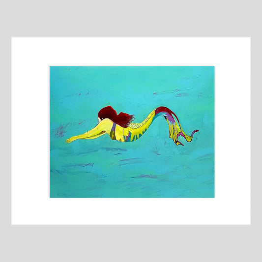 Tirage d'art - SIRÈNE - Reproduction d'art de sirène rousse 11x14 avec passe-partout
