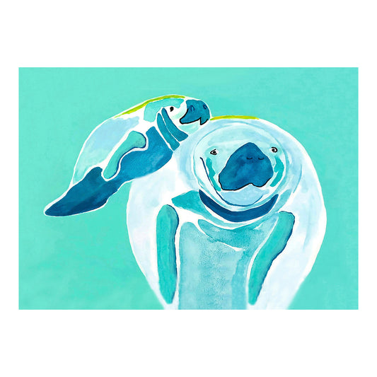 Greeting Card - MANATEE - Mother Manatee and Calf 5x7 Glossy Paper Greeting Card with envelope