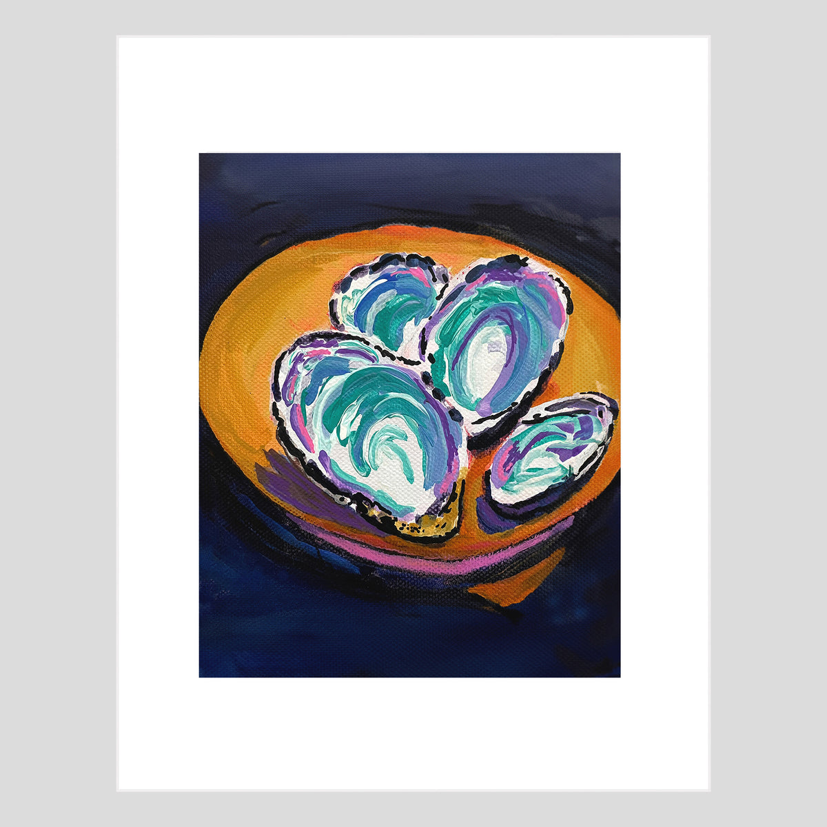 Tirage d'art - COQUILLAGES - HUÎTRES - Huîtres en demi-coquille n°1, reproduction montée sous passe-partout 11x14