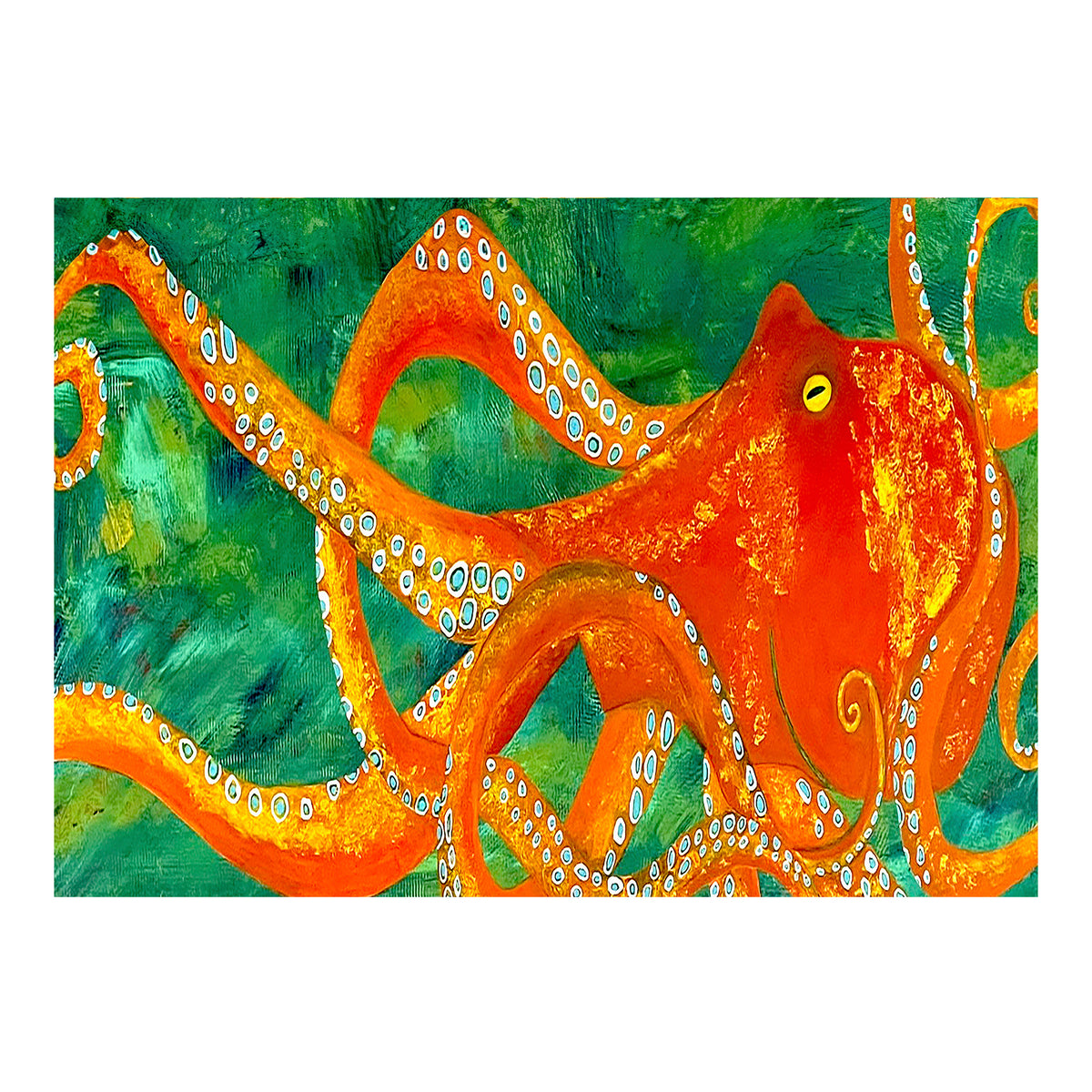 Carte de vœux - PIEUVRE - Carte de vœux 5x7 sur papier glacé avec enveloppe, motif pieuvre orange