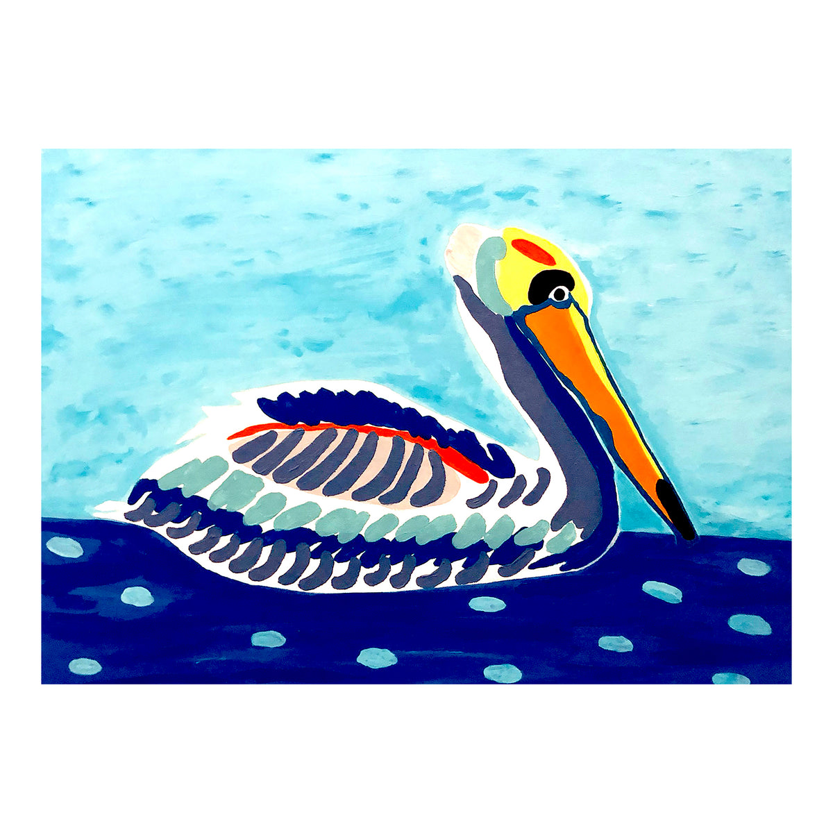 Carte de vœux - PÉLICAN - Carte de vœux pélican flottant sur papier glacé 5x7 avec enveloppe