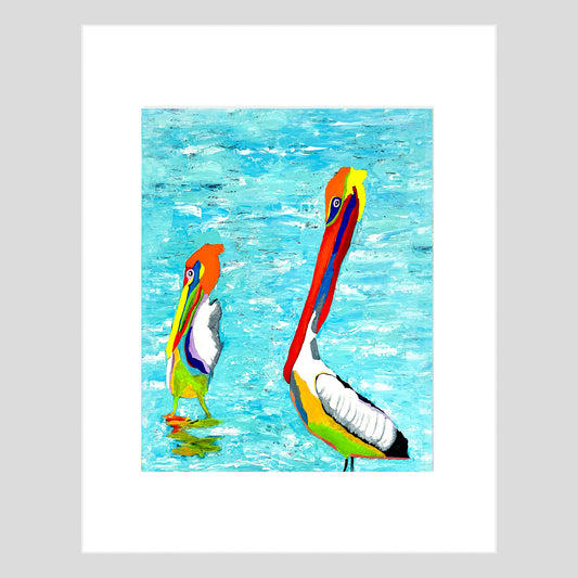 Tirage d'art - PÉLICAN - Sérénité au bord de l'eau, reproduction d'art avec passe-partout 11x14
