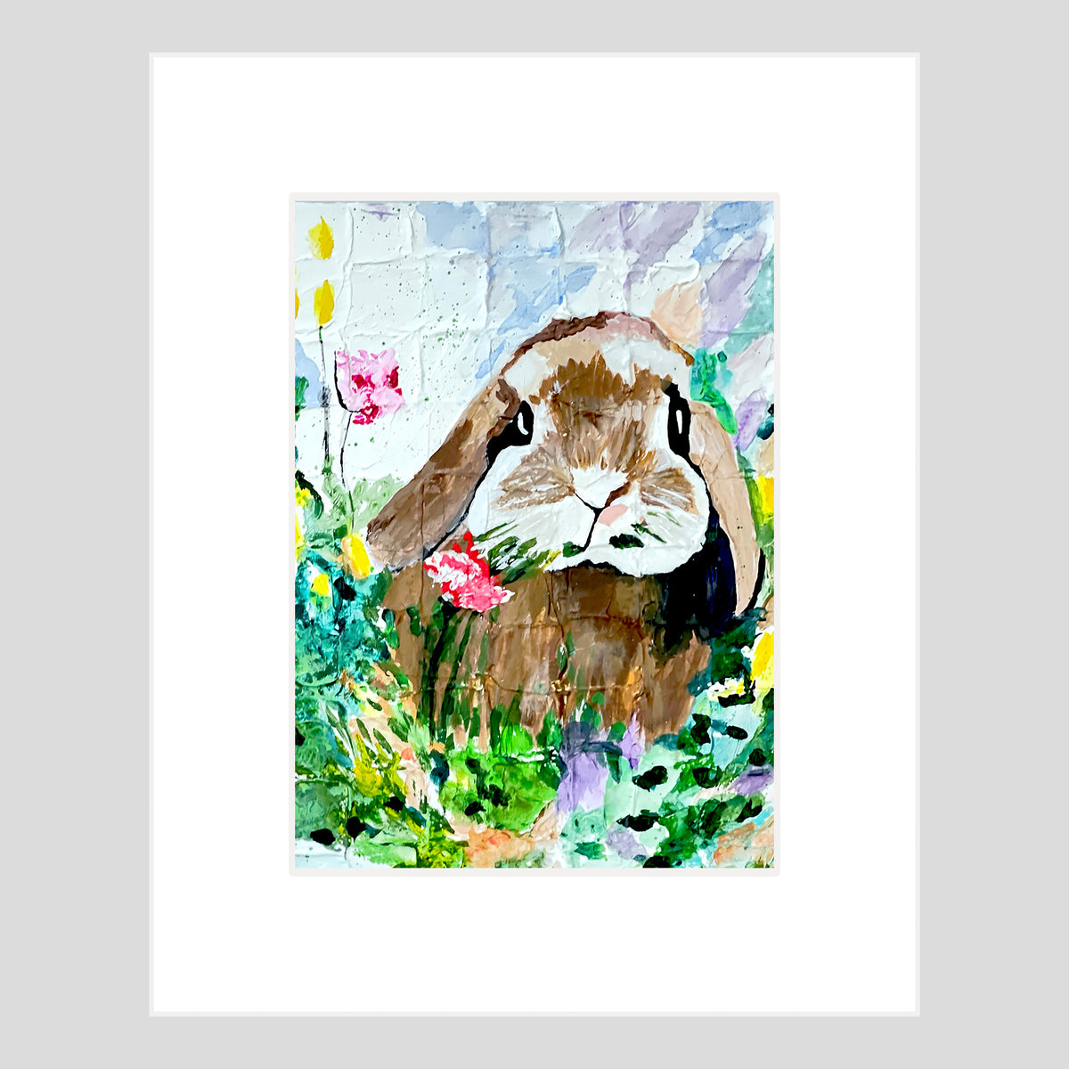 Tirage d'art - ANIMAUX DE LA FERME - LAPINS - Wildflower Hopscotch, reproduction d'art avec passe-partout 11x14