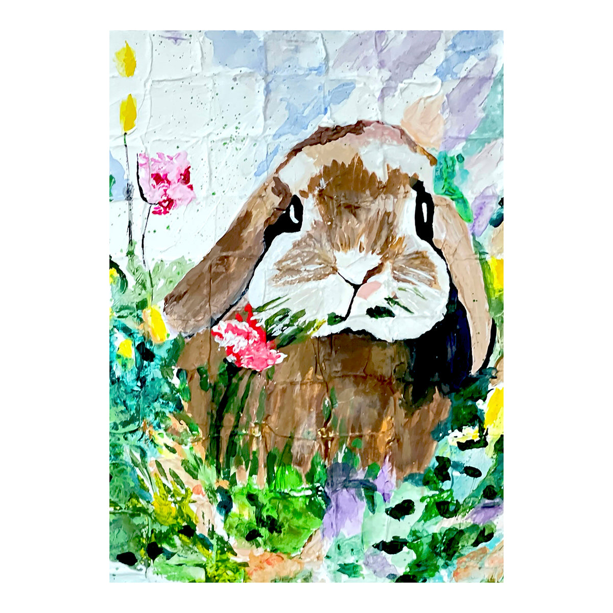 Carte de vœux - ANIMAUX DE LA FERME - LAPINS - Marelle aux fleurs sauvages, carte de vœux papier glacé 5x7 avec enveloppe