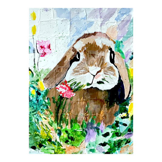 Greeting Card - FARM ANIMALS - RABBITS - Wildflower Hopscotch 5x7 Glossy Paper Greeting Card with envelope