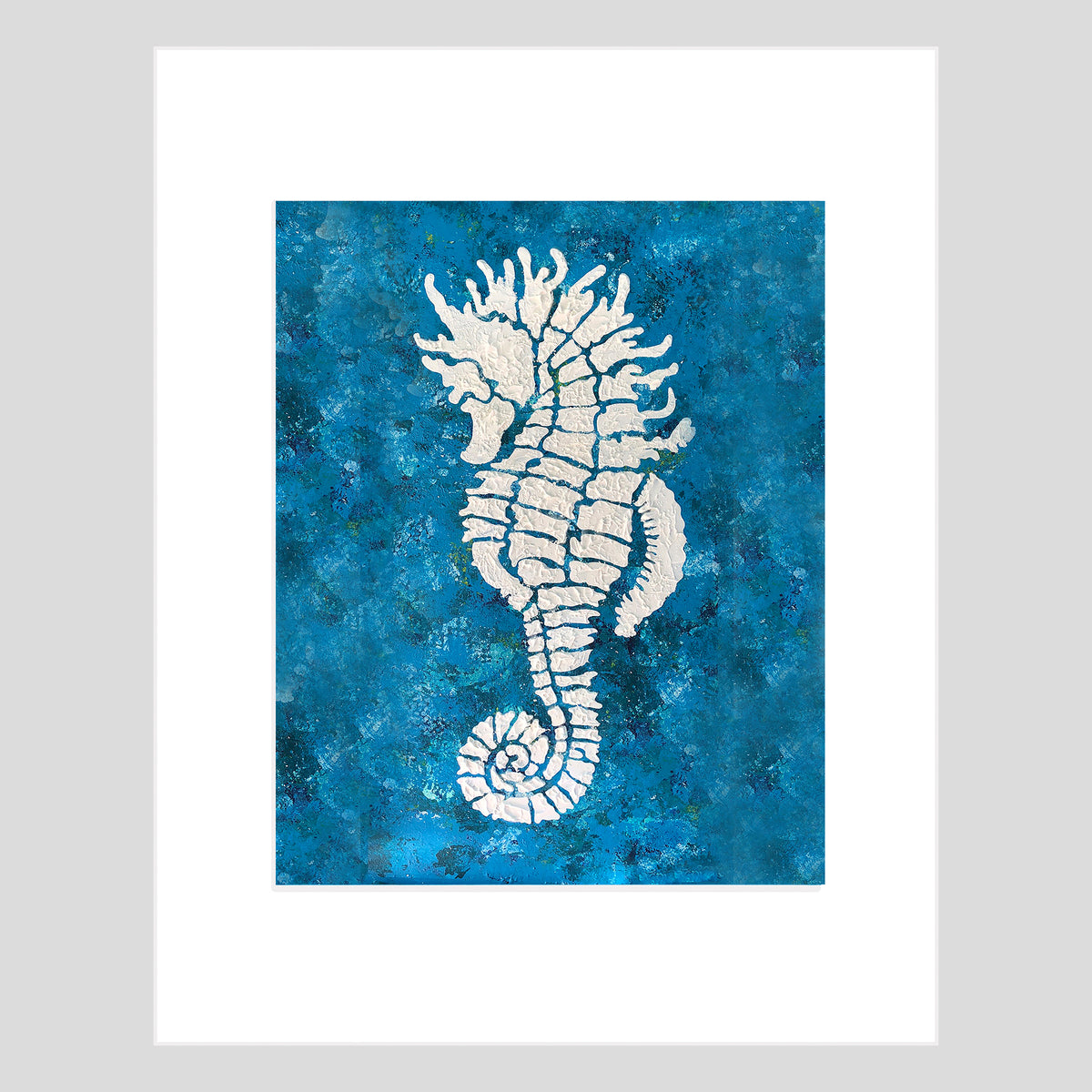 Tirage d'art - HYPPOCAMPE - Reproduction d'art encadrée Hippocampe mosaïque blanc 11x14