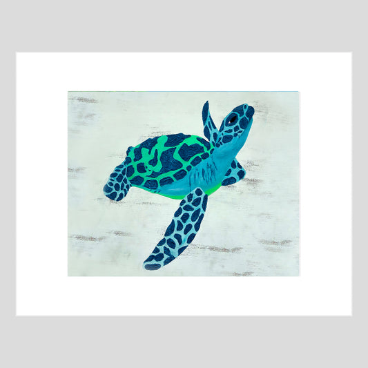 Fine Art Print - SEA TURTLE - Sleepy Eyed Sea Turtle 11x14 Matted Fine Art Print Reproduction