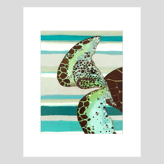 Fine Art Print - SEA TURTLE - Striped Sea Turtle 11x14 Matted Fine Art Print Reproduction