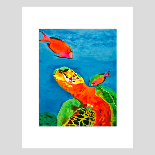 Fine Art Print - SEA TURTLE - With A Little Help From My Friends 11x14 Matted Fine Art Print Reproduction