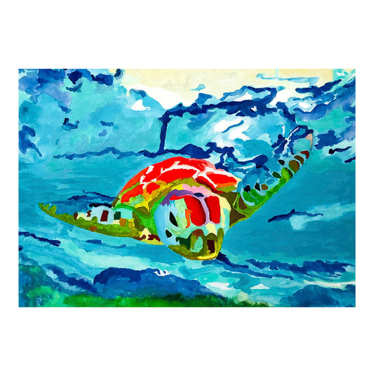 Greeting Card - SEA TURTLE - Shallows Sea Turtle 5x7 Glossy Paper Greeting Card with envelope