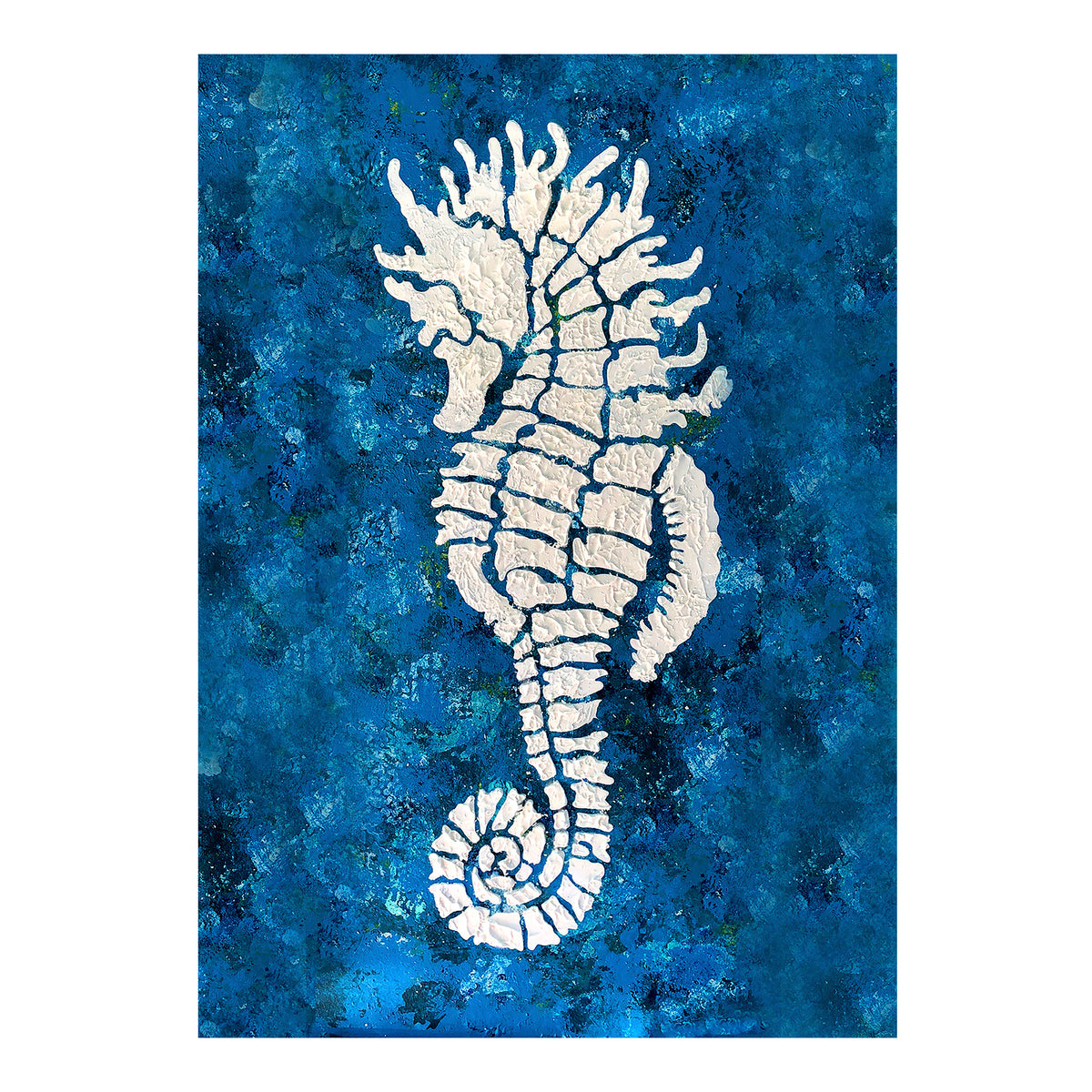 Carte de vœux - HYPOCAMPE - Carte de vœux 5x7 sur papier glacé avec enveloppe, motif hippocampe en mosaïque blanche