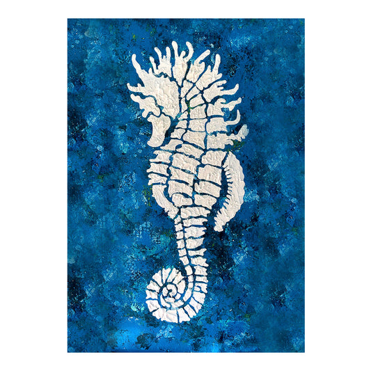 Greeting Card - SEAHORSE - White Mosaic Seahorse 5x7 Glossy Paper Greeting Card with envelope